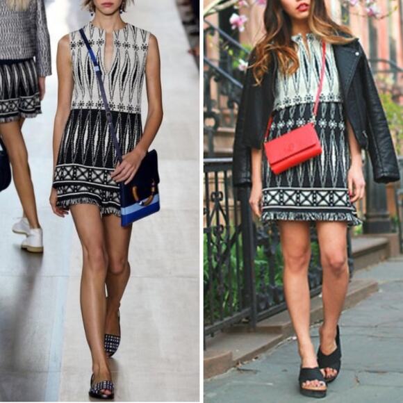 TORY BURCH DRESS 14 WESTERN AZTEC COUNTRY BOHO CHIC FRINGE KNIT COWGIRL MINI - Picture 3 of 13